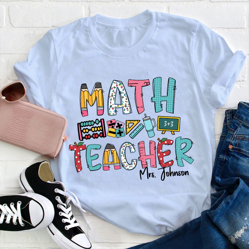 Personalized Math Teacher's Name Cute Math Icon Teacher T-Shirt