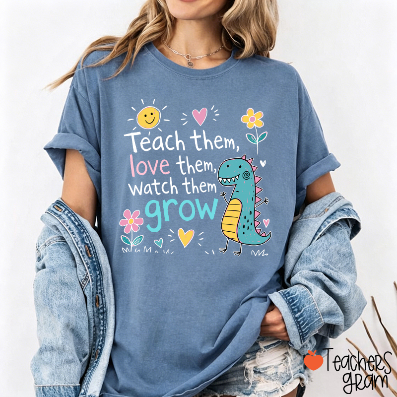 Cute Dinosaur Flower Quote Graphic Teacher T-Shirt