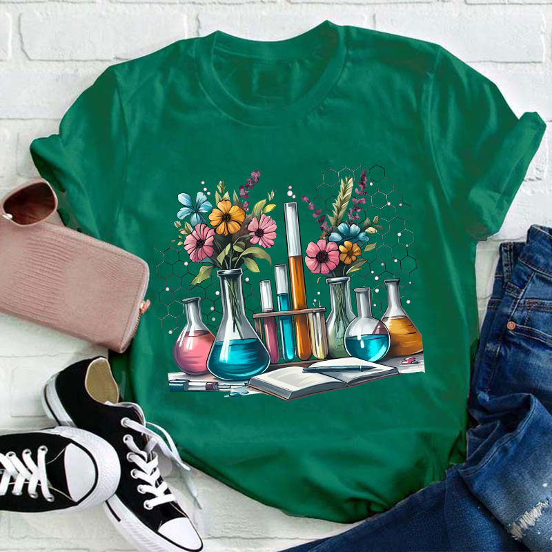 Floral Beakers Science Teacher T-Shirt