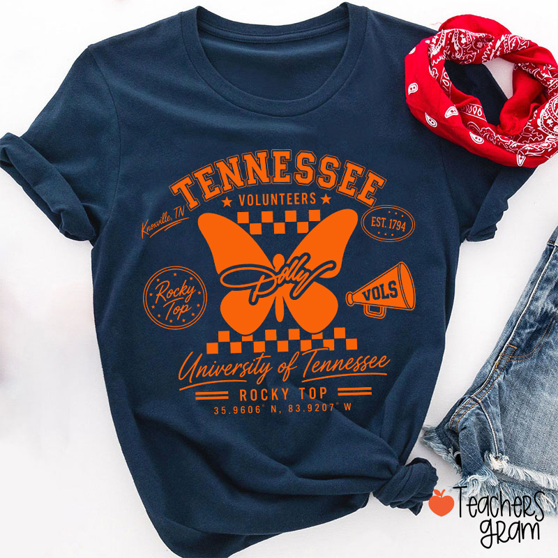 Tennessee Volunteers Rocky Top Dolly Butterfly Teacher T-Shirt