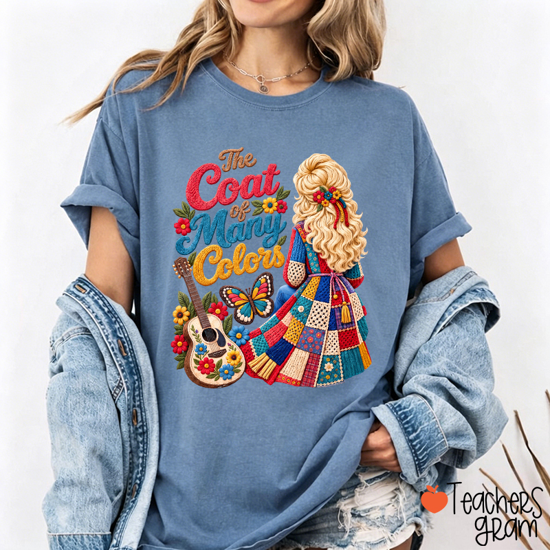The Coat Of Many Colors Dolly Floral Guitar Teacher T-Shirt