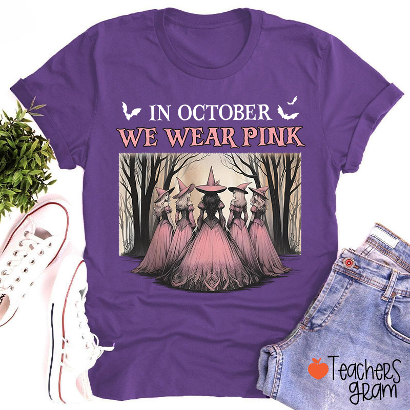 October Pink Witches Teacher T-Shirt
