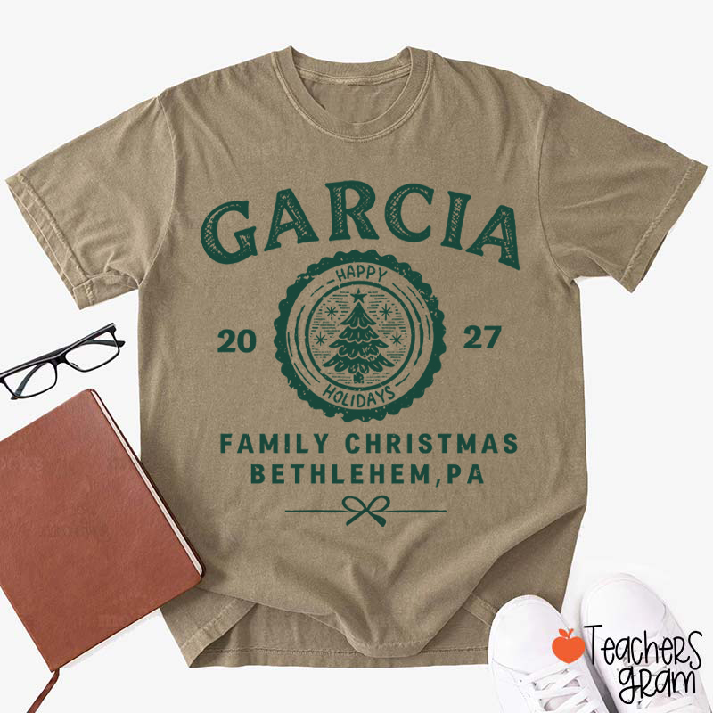 Personalized Vintage Family Christmas Crest Teacher T-Shirt