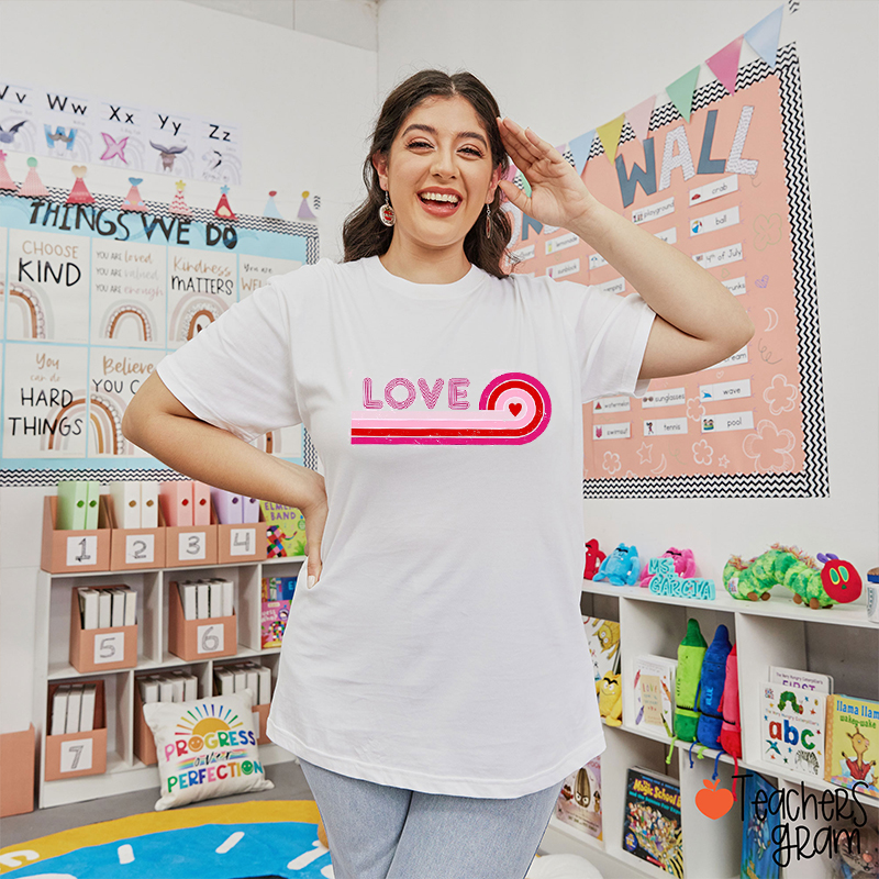 Retro Love Valentines Day Teacher T-Shirt