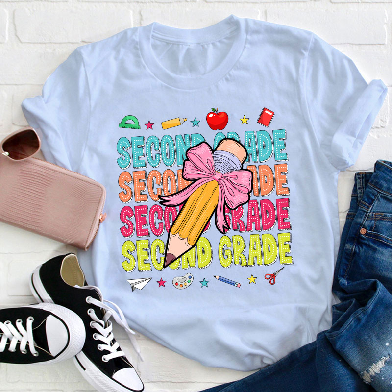 Personalized Class Bow Pencil Cute Icon Teacher T-Shirt