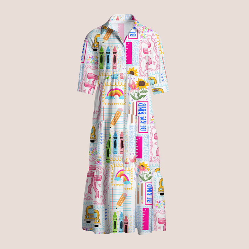 School Bus Coquette Bow Teacher Shirtdress
