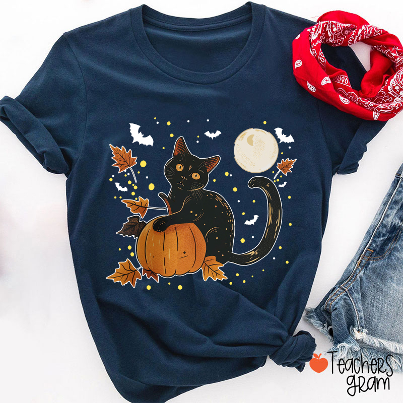 Black Cat Full Moon Teacher T-Shirt
