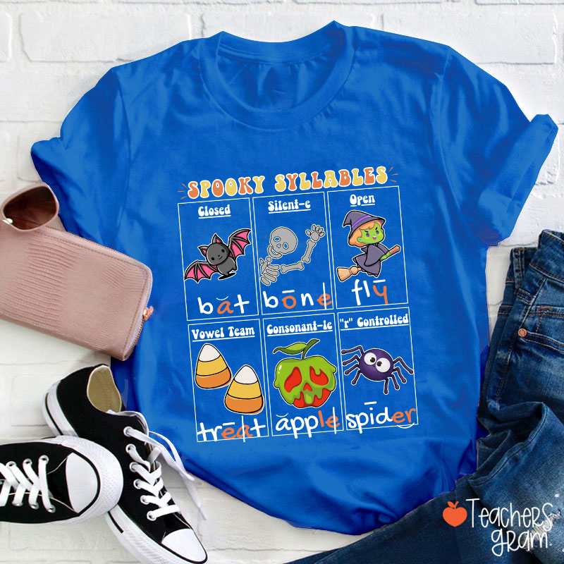 Halloween Reading Spooky Syllables Teacher T-Shirt