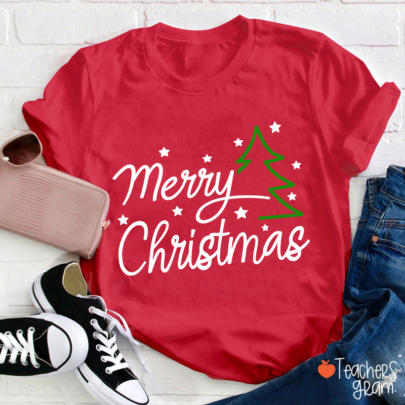 Merry Christmas Snow Tree Teacher T-Shirt