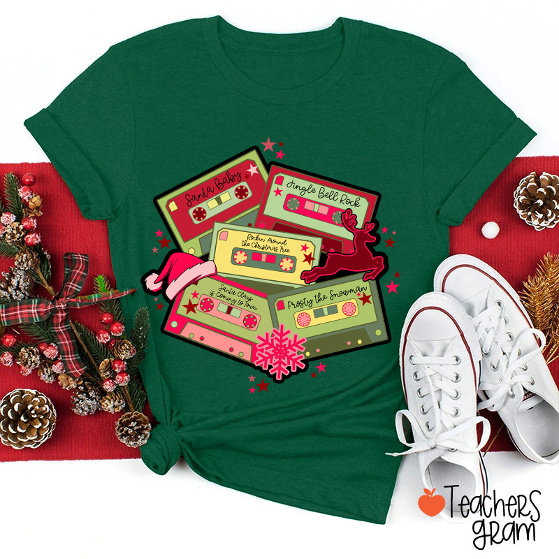 Christmas Music Cassette Tapes Teacher T-Shirt
