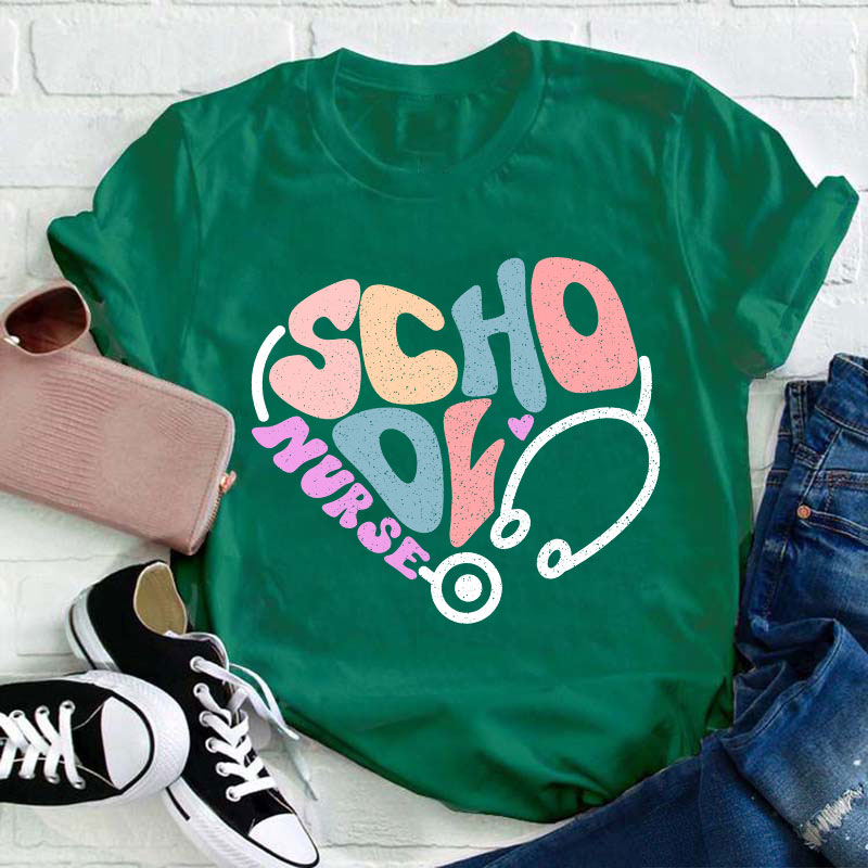 School Nurse Heart Stethoscope T-Shirt