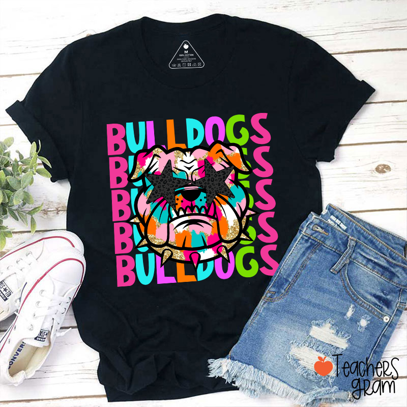 Personalized Mascot Colorful Leopard Print Star Eyes Teacher T-Shirt