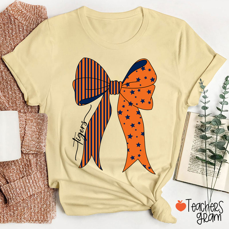 Personalized Mascot Stars And Stripes Bow Teacher T-Shirt