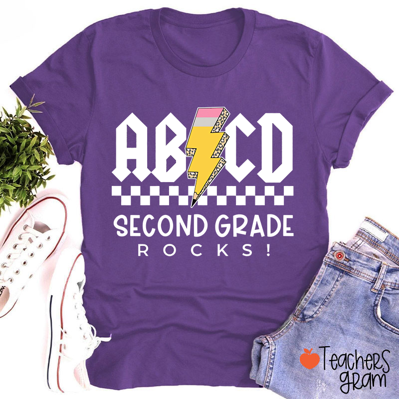 Personalized Grade Lightning Pencil Checkerboard Teacher T-Shirt