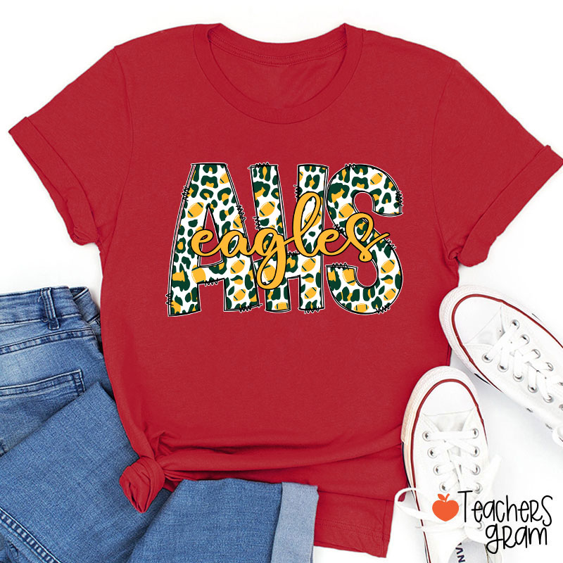 Personalized Mascot Leopard School Initials Teacher T-Shirt