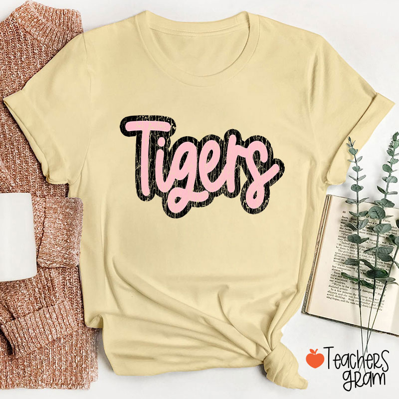 Personalized Mascot Washed And Distressed Print Teacher T-Shirt