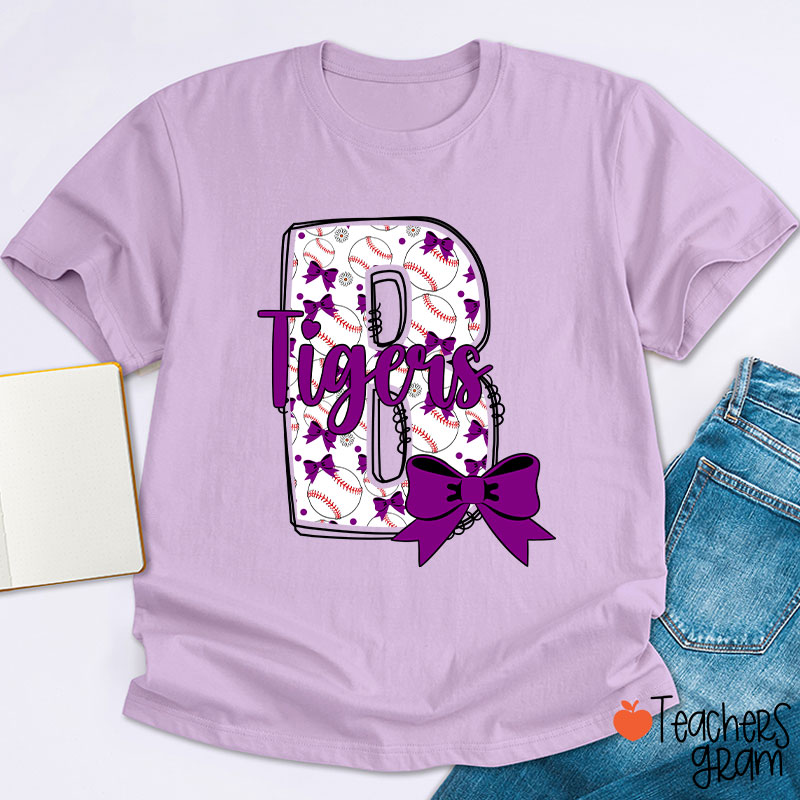 Personalized Mascot And Sport Initials Bow Teacher T-Shirt