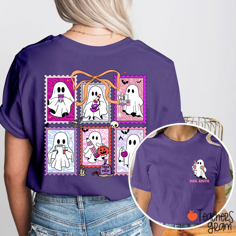 Personalized Name Spooky Science Halloween Teacher Two Sided T-Shirt
