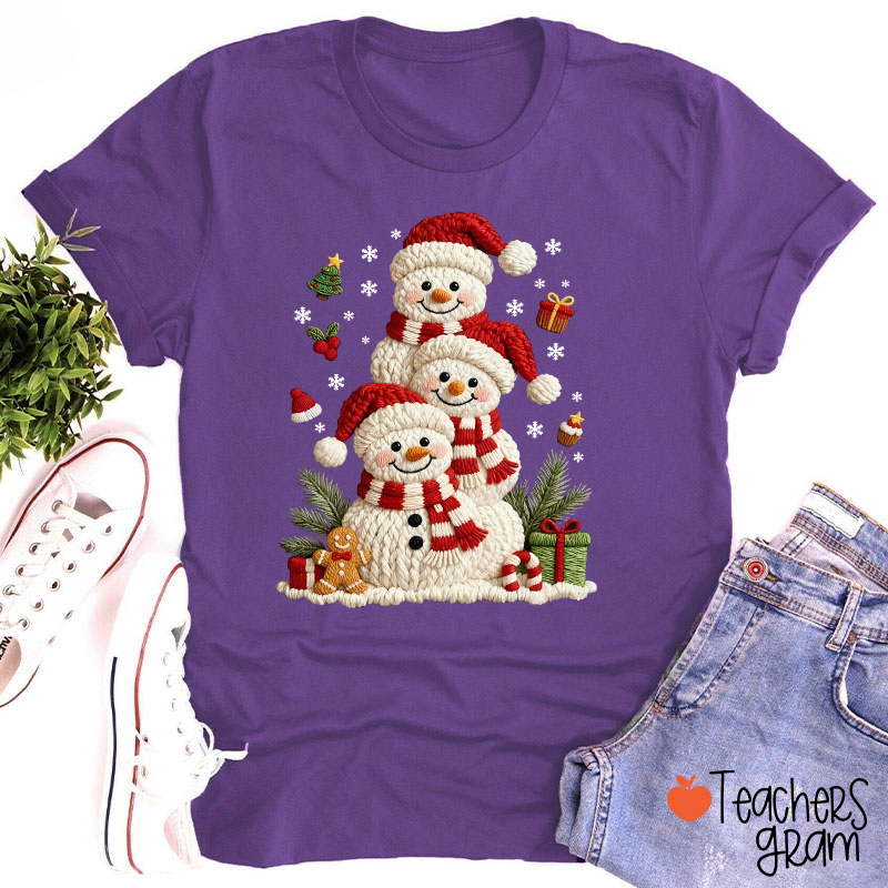 Faux Yarn Snowman Christmas Teacher T-Shirt