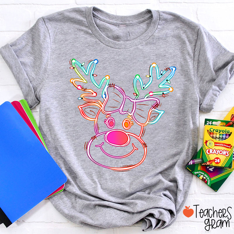 Reindeer Christmas Lights Teacher T-Shirt