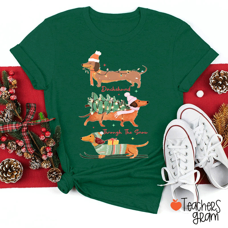 Dachshund Through The Snow Teacher T-Shirt
