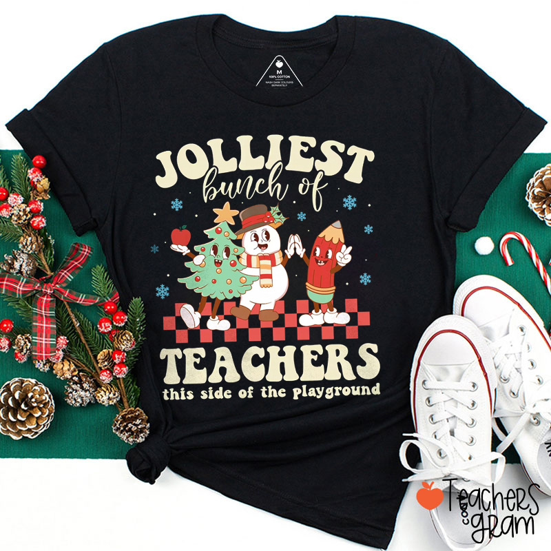 Retro Xmas Jolliest Bunch Of Teachers Teacher T-Shirt