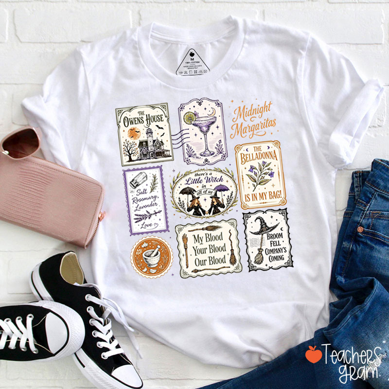 Practical Magic Witch Label Collage Teacher T‑Shirt