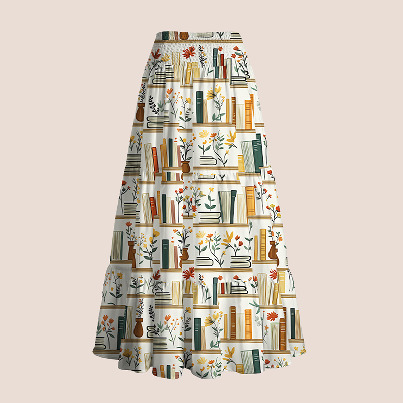 Retro Flowers Books Teacher Tiered Skirt