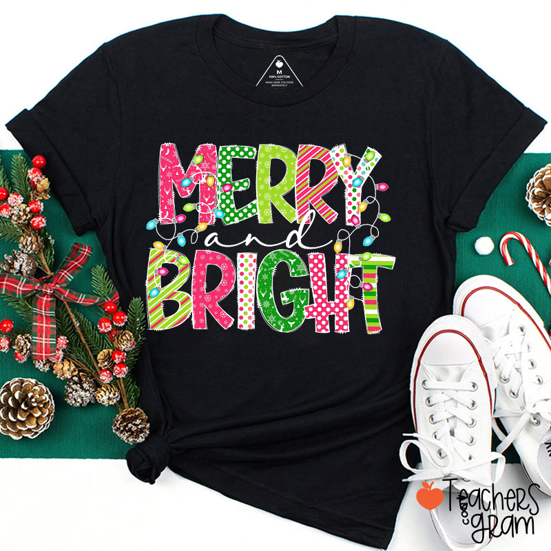 Merry And Bright Christmas Lights Teacher T-Shirt