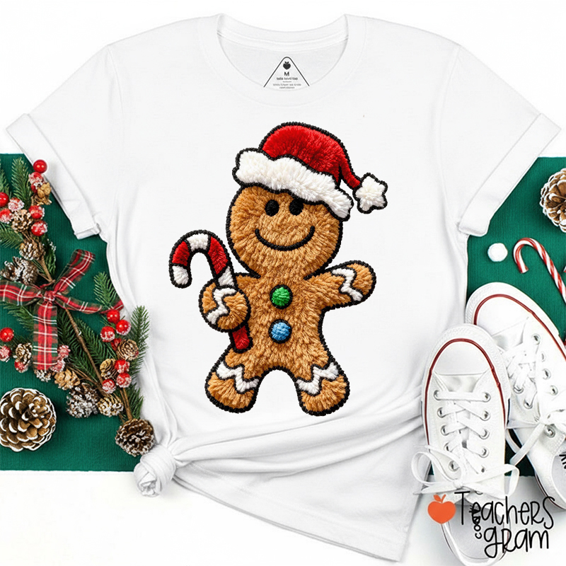Faux Yarn Gingerbread Man Teacher T-Shirt