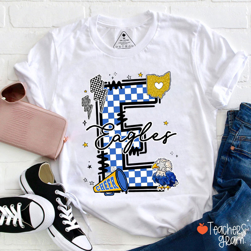 Personalized Mascot Initials Checkered School Spirit Teacher T-Shirt