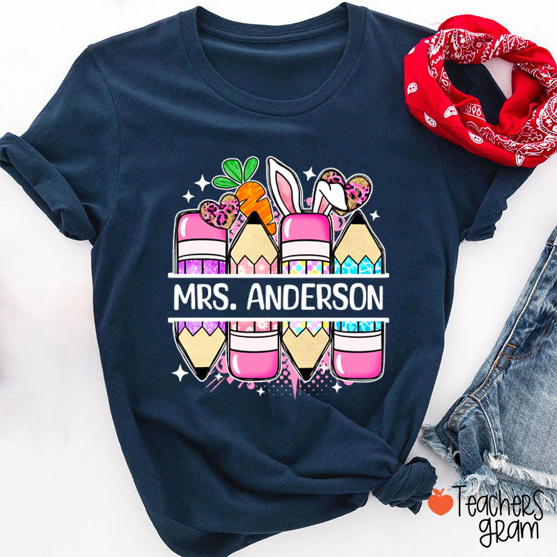 Personalized Easter Printed Pencil Teacher Tee