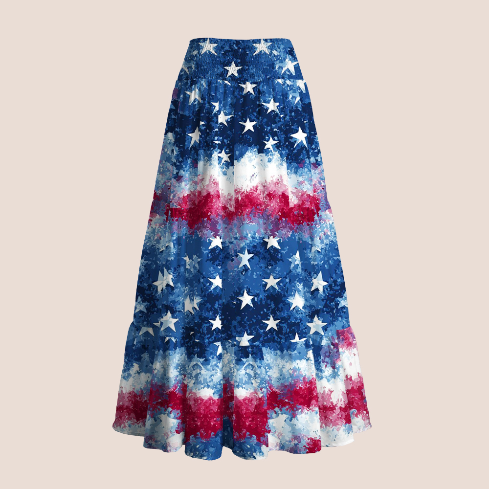 Watercolor Patriotic Star Stripe Teacher Tiered Skirt