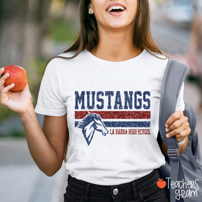 Personalized Mascot And School Name Contrasting Lines Teacher T-Shirt