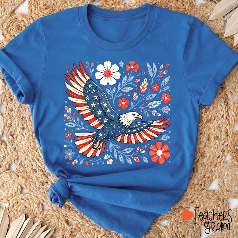 Patriotic Eagle Floral Teacher T-Shirt
