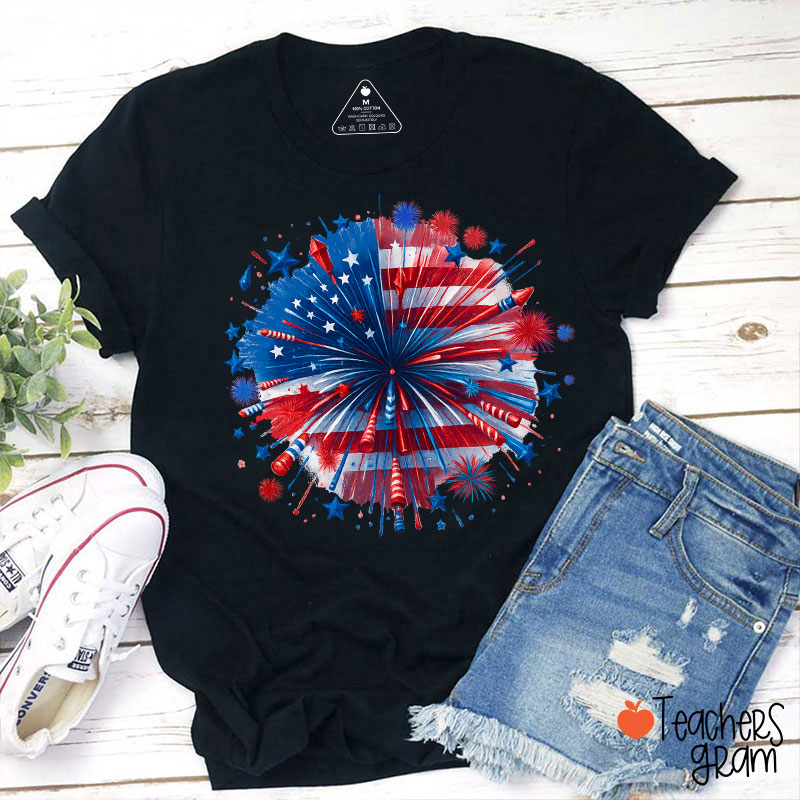 USA Firework Independence Day Teacher T-Shirt
