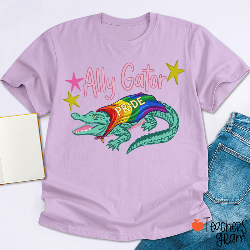 Ally Gator Rainbow Pride Teacher T-Shirt