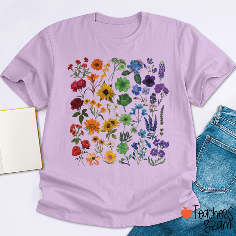 Rainbow Pride Color Wildflowers Teacher T-Shirt