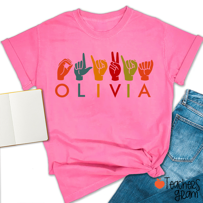 Personalized Name ASL American Sign Language Teacher T-Shirt