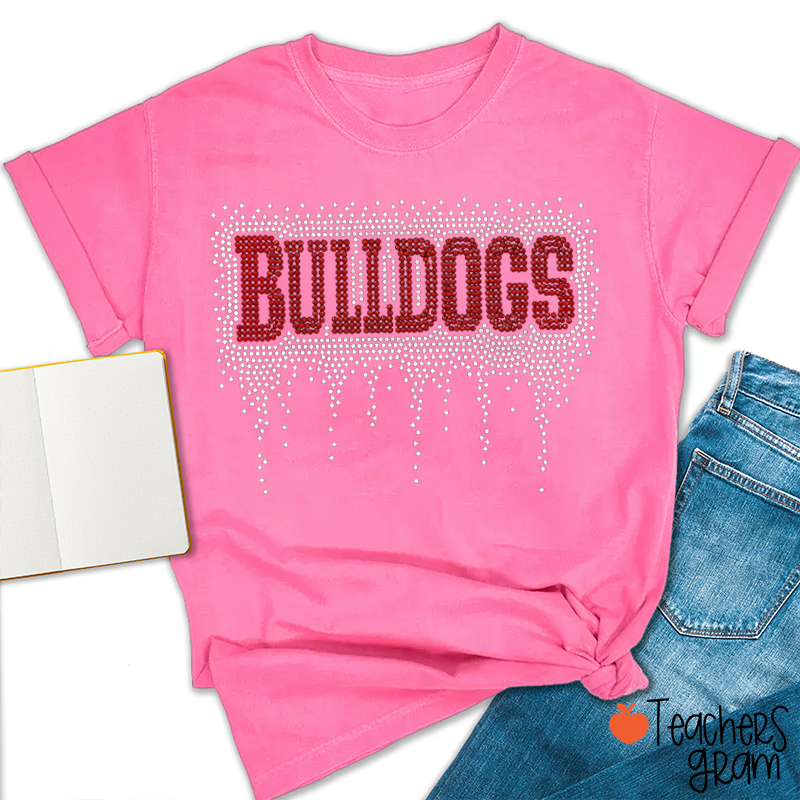 Personalized Mascot Drip Faux Rhinestone Teacher T-Shirt