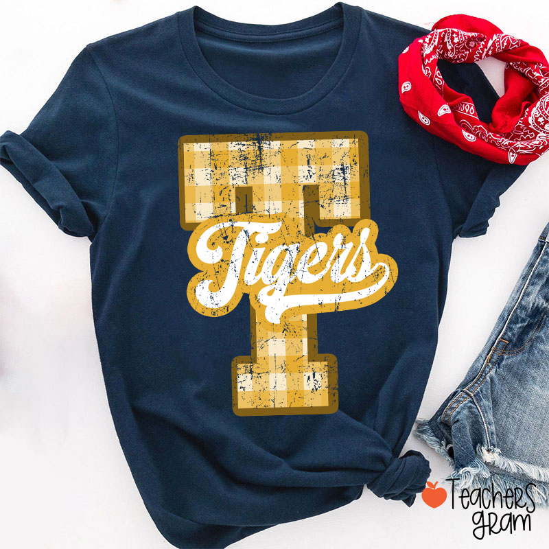 Personalized Mascot Sport Gingham Varsity Teacher T-Shirt