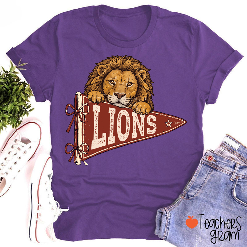 Personalized Mascot Team Name Vintage Pennant Bow Star Teacher T-Shirt