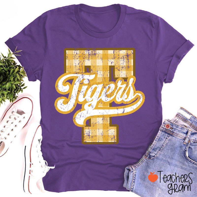 Personalized Mascot Sport Gingham Varsity Teacher T-Shirt