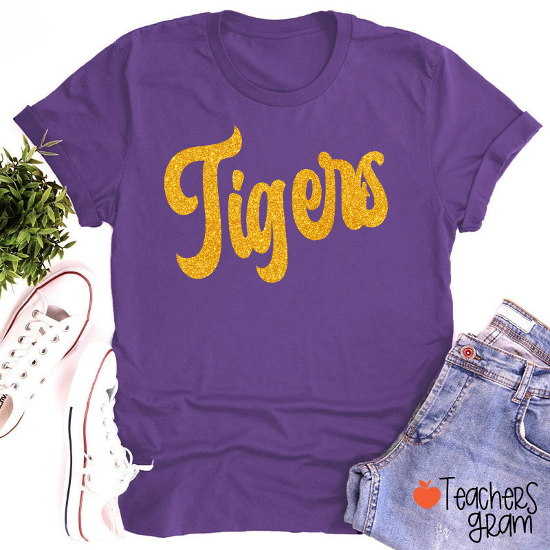 Personalized Glitter Script Teacher T‑Shirt