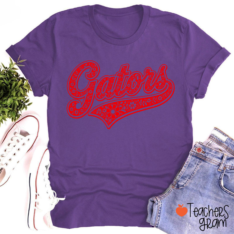 Personalized Mascot Floral Script Teacher T-Shirt