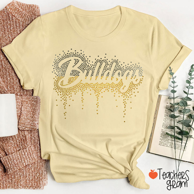 Personalized Name Gradient Faux Sparkling Drip Sparkle Bling Teacher T-Shirt