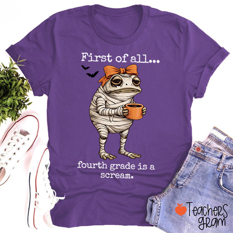 Personalized Grade Funny Frog Monster Character Bat Teacher T‑Shirt