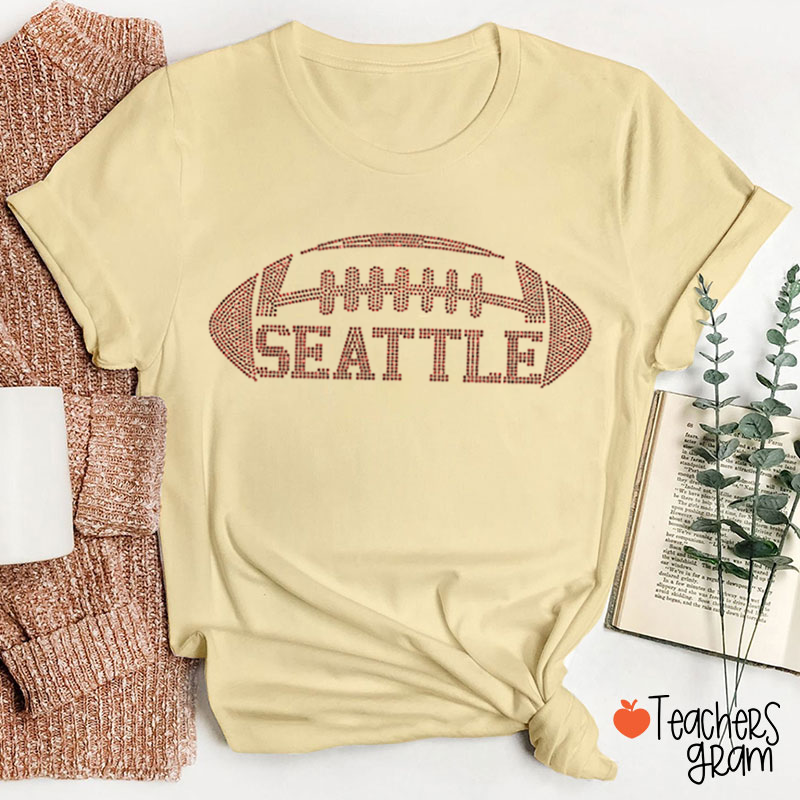 Personalized Color Text Football Sparkling Teacher T‑Shirt