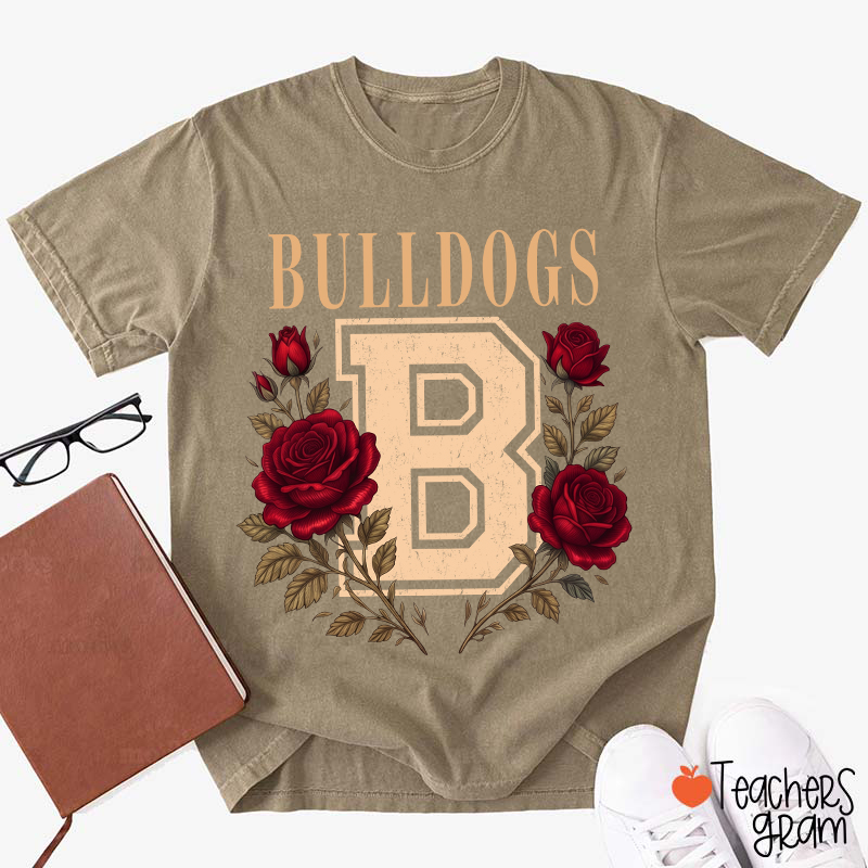 Personalized Mascot Sport Floral Initial Letter Teacher T‑Shirt