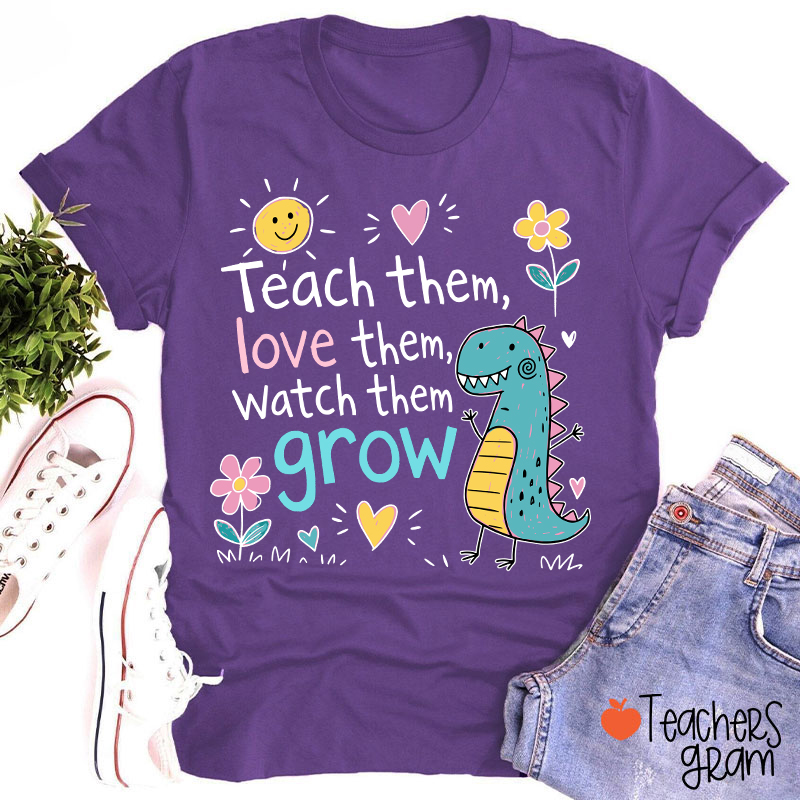 Cute Dinosaur Flower Quote Graphic Teacher T-Shirt